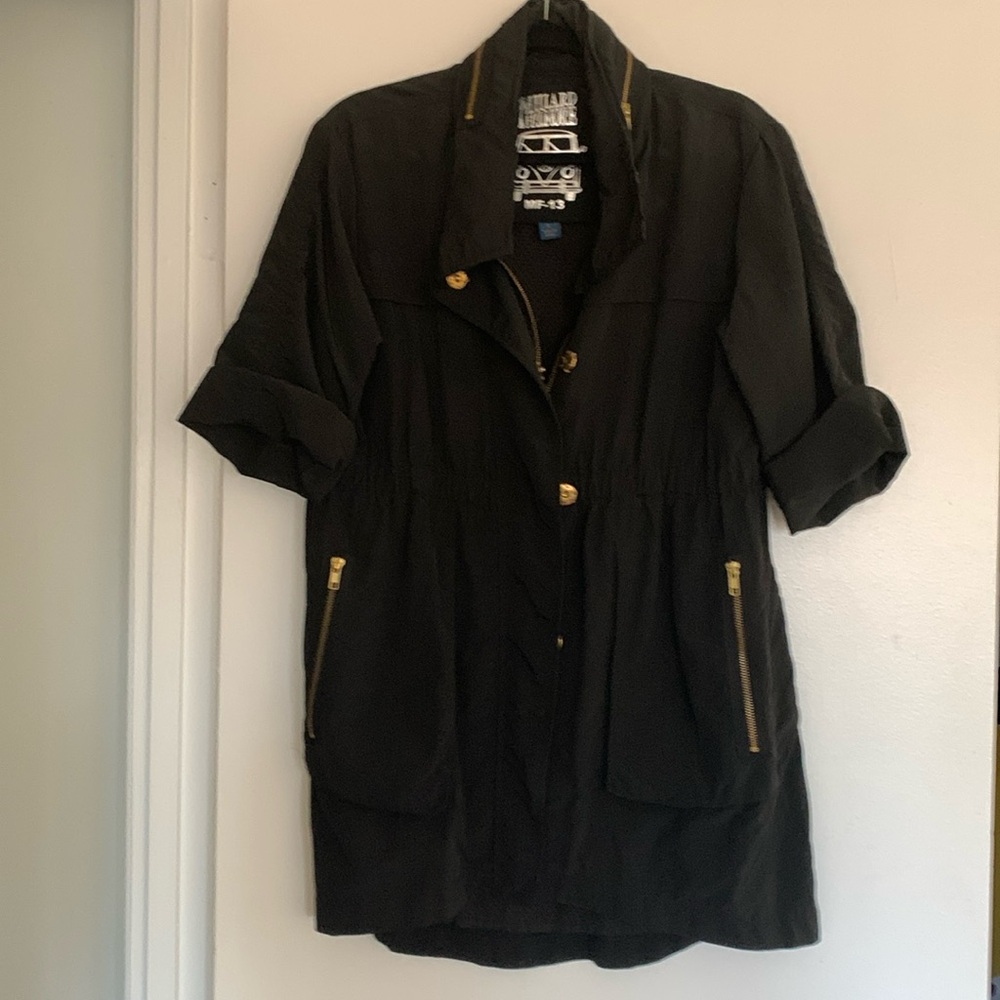 Millard Fillmore Black Spring Fall jkt ,3/4 sleeves,snaps zipper,hidden-hood❤️❤️